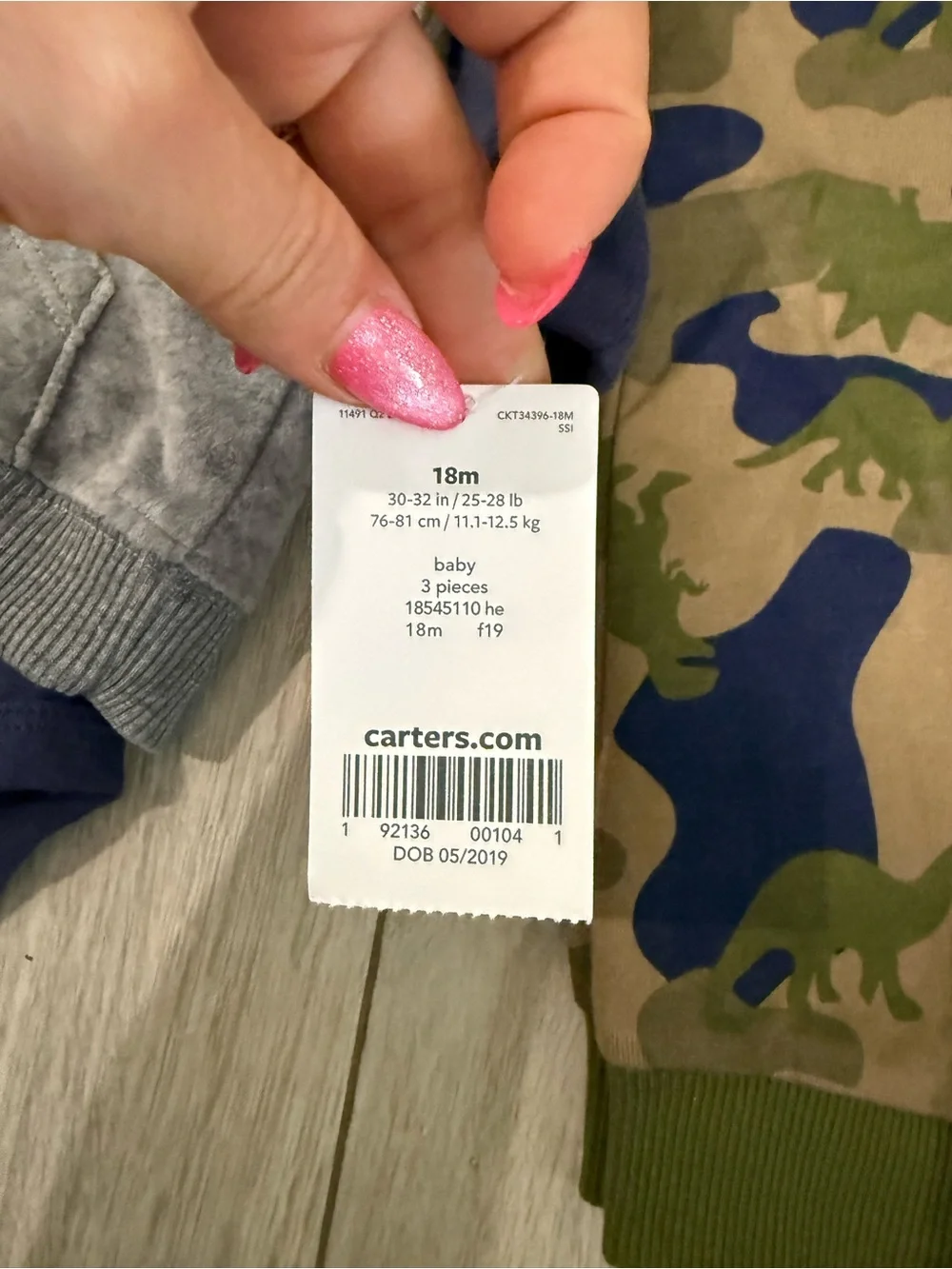 BNWT Carter's Navy & Camo 3-Piece Hoodie, Bodysuit & Joggers - Picture 6 of 6